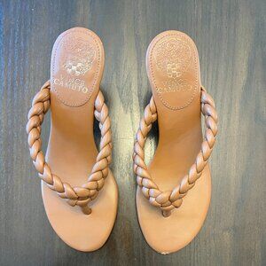 Vince Camuto Ladeinela Braided Strap Kitten Heel Sandals Brown, 5.5